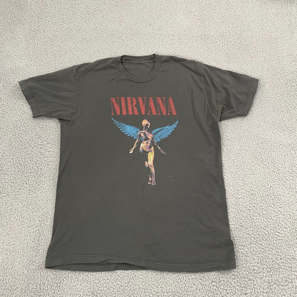 Nirvana In Utero Angel Shirt Men L Gray Rock Band Grunge Music Band Tee
